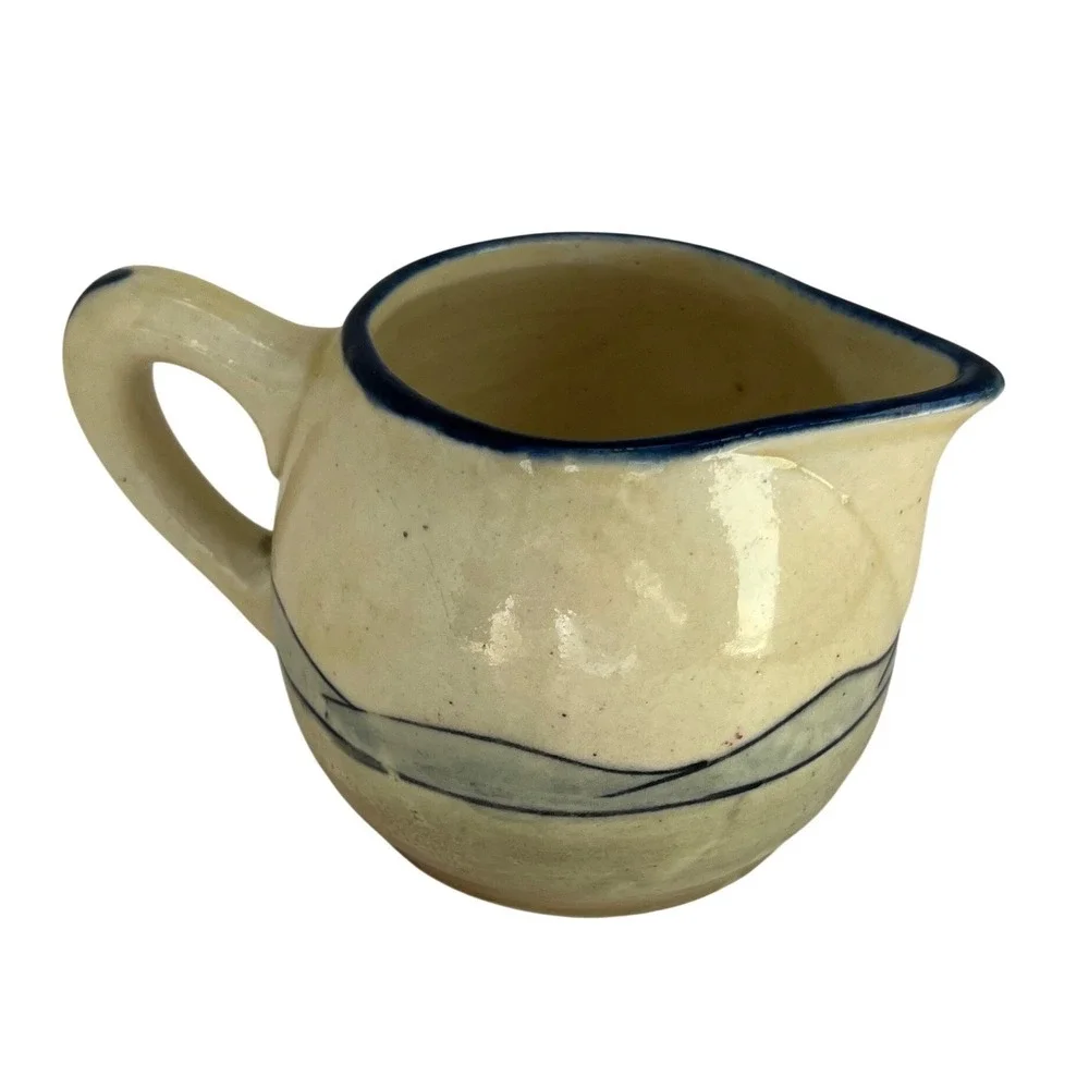 Antique Gouda Holland Miniature Creamer Pitcher Hand Painted Dutch Girl Windmill